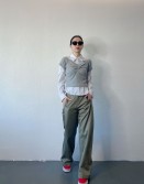 Grey Off Shoulder Ribbed Top #250229